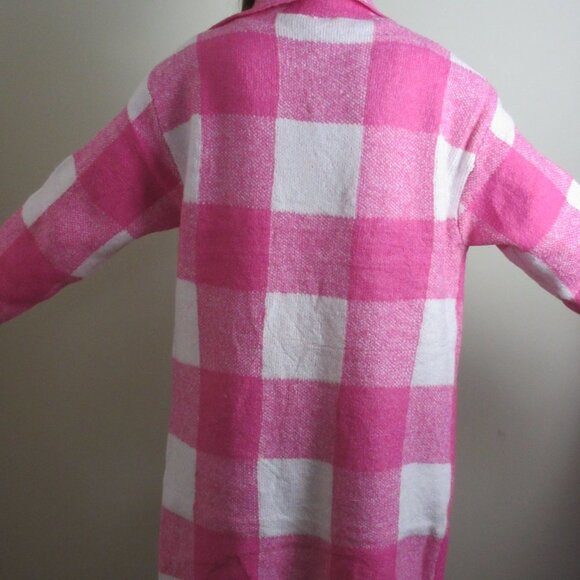 Women's Plaid Knit Coatigan Sweater Jacket Fuchsia Pink with Front Pockets NWT - Picture 6 of 8
